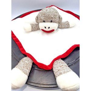 Baby Starters White Red Brown Sock Monkey Rattle Fleece Lovey Security Blanket